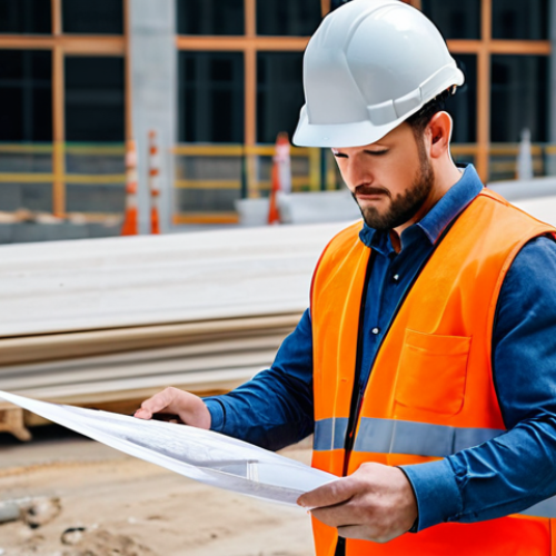 Home 8 **
A professional architect in a modest business casual outfit, reviewing blueprints on a construction site, wearing a hard hat and safety vest, fully clothed, appropriate content, safe for work, perfect anatomy, natural proportions, professional photography, daytime.
**