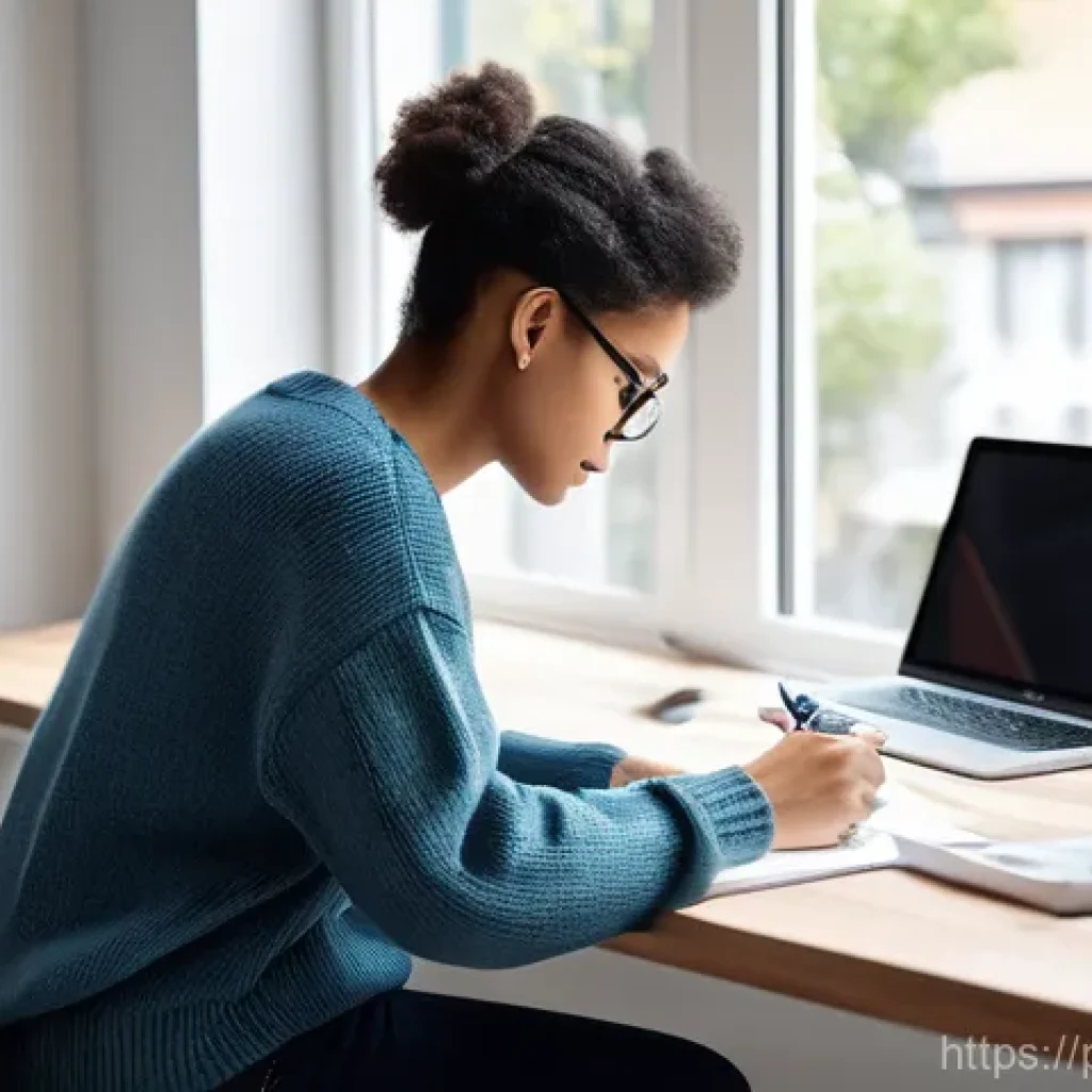 문서 작업에서 비율과 폰트 크기 조정법 - **Prompt:** "A young graphic designer, of diverse ethnicity, intently focused on a sleek laptop, ske...