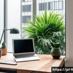 Home 22 문서 편집기를 위한 폰트 추천 - A modern, bright home office workspace in São Paulo, Brazil, with a sleek laptop screen displaying a...